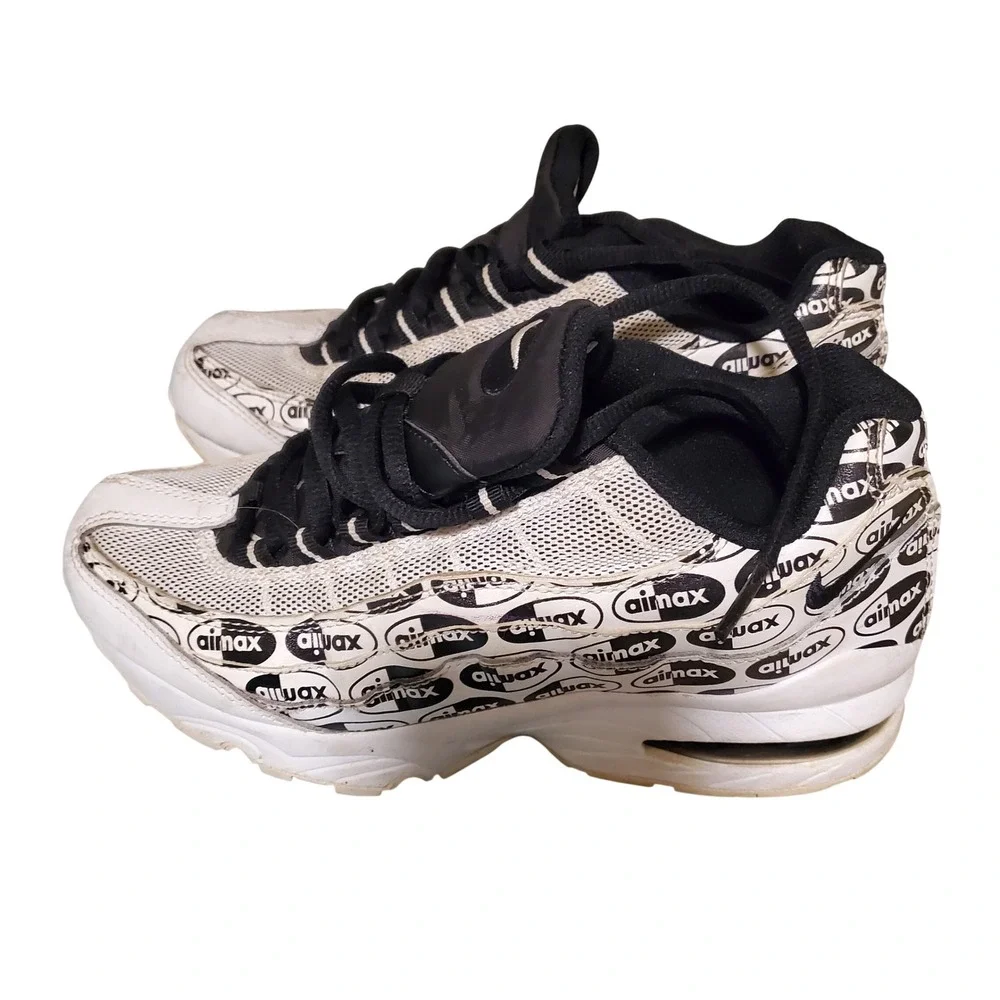 Nike Air Max 95 Premium Logo Print White Black 5Y 922173-102 Mens 5 Womens 6.5